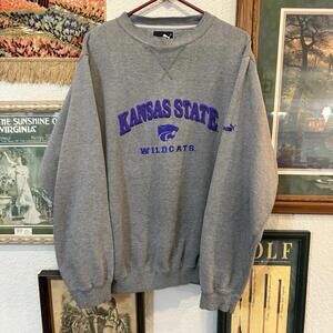 Vintage 90s Kansas State Wildcats Puma Crewneck Grey Sweatshirt Size Mens XL